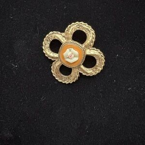 Vintage 1928 2x2 inch Porcelain Rose Brooch Pin